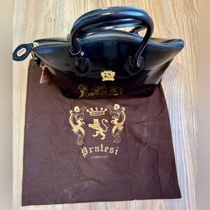 Pratesi Firenze Black Patent Leather Satchel Handbag w/ Lock Key Light